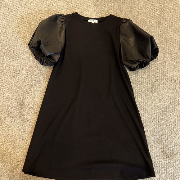 Dresses & Skirts - Black faux leather puff sleeve dress